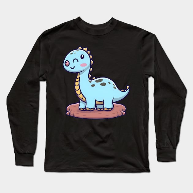 Cute Kawaii baby dinosaur Long Sleeve T-Shirt by Spaceboyishere